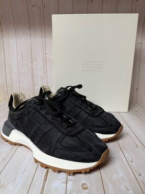 Maison Martin Margiela Runner Evolution Leather/Fabric Sneakers Black Sz 43 / 10